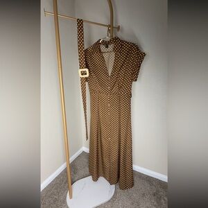 SHEIN Brown Polka Dot Midi Dress